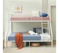 FetiNes Lit superposé 3 Places 90x200/140x200 cm en métal, Blanc | Lit 3 places avec sommiers, échelle et garde-corps, idéal pour chambre d’enfant, ado, studio ou chambre d’amis