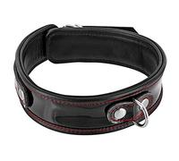 Fetish Tentation Premium Collier Cuir Noir Laqué Coutures Rouges avec Anneau
