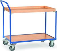 Fetra Chariot à plateaux en bois 2 niveaux Caisse avec rebord de 45 mm de haut 850x500mm surface de chargement