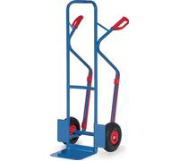 fetra Diable en tube d'acier fetra hauteur 1300mm, plateau 250x320mm, roues gonflables, charge max. 300kg, bleu Quantité:1