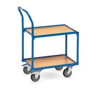 Fetra Rouleur à plateaux avec 2 plateaux en bois, avec rebord de 15 mm et barre de poussée tubulaire