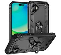 FETRIM Coque pour iPhone 16, Étui Antichoc Cover Anti Housse avec Bague Rotatif Support pour Apple iPhone 16 Noir