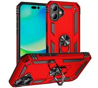 FETRIM Coque pour iPhone 16, Étui Antichoc Cover Anti Housse avec Bague Rotatif Support pour Apple iPhone 16 Rouge