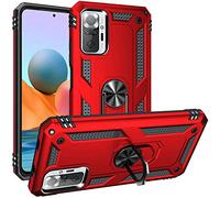 FETRIM Coque pour Redmi Note 10 Pro Max, Étui Antichoc avec Bague Rotatif Support - Rouge