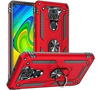 FETRIM Coque pour Redmi Note 9, Étui Antichoc Cover Anti Housse avec Bague Rotatif Support pour Xiaomi Redmi Note 9 Rouge