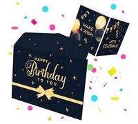 FETTIPOP 2 en 1 Boum Enveloppe Explosion Confettis Anniversaire (Noir Premium), Idée Cadeau Drôle pour Argent, Billets, Coupons, Cartes Cadeaux 22 x 24 cm.