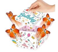 FETTIPOP Coffret Cadeau d'anniversaire Explosion Papillon (Blanc Premium), Surprise Boîte pour Elle et Lui, Fêtes 14x14 cm