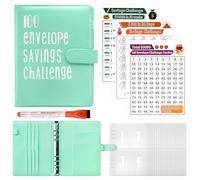 Fettwal A5 Classeur Budget, 100 Enveloppe Budget Planner Enveloppe avec 3 Challenge Tracker et 1 Crayon Aquarelle, Organisateur Argent, Planificateur de Épargne pour Economie Argent, Vert