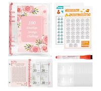 Fettwal A5 Classeur Budget, 100 Enveloppe Budget Planner Enveloppe avec 3 Challenge Tracker et 1 Crayon Aquarelle, Organisateur Argent, Planificateur de Épargne pour Economie Argent, Nouveau Rose
