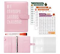 Fettwal A5 Classeur Budget, 100 Enveloppe Budget Planner Enveloppe avec 3 Challenge Tracker et 1 Crayon Aquarelle, Organisateur Argent, Planificateur de Épargne pour Economie Argent, Rose