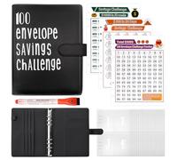 Fettwal A5 Classeur Budget, 100 Enveloppe Budget Planner Enveloppe avec 3 Challenge Tracker et 1 Crayon Aquarelle, Organisateur Argent, Planificateur de Épargne pour Economie Argent, Noir