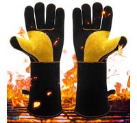 Fettwal Gants de barbecue résistants à la chaleur, gants de four, gants de cheminée ignifuges, gants de cuisson avec suspension, gants en cuir de haute qualité pour soudure, cuisine, barbecue, four (1
