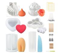 Fettwal Lot de 6 moules à bougies à mouler soi-même avec mèche de bougie et support de mèche, moules en silicone pour la fabrication de bougies parfumées, de savon (pas de cire)