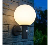 Applique d'extérieur Applique murale avec détecteur de mouvement Eclairage de jardin Applique de façade en acier inoxydable, boule de verre blanc acier inoxydable anthracite, 1x E27, DxH 25x37 cm