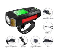 Feu Avant De Vélo 3 En 1 Usb 5 Led, Lampe Torche Étanche, Phare De Guidon Avec Klaxon, Accessoires De Bicyclette
