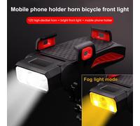 Feu Avant De Vélo 4 En 1 À Led, Rechargeable Par Usb, Batteries D'alimentation, Support De Téléphone, Klaxon, Lampe De Poche Multifonction Pour Vtt