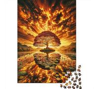 feu Ciel Arbre Paysage 1000 Pièces Papier Écologique Puzzle Premium pour Adultes Décompression du Jeu Éducatif Décoration Murale Et Cadeaux Le 70x50cm/1000pcs