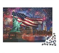 Feu d'artifice Drapeau US Puzzle 1000 Pièces Adulte en Carton Recyclé, Jeu De Puzzle À Assembler Soi-même défi Entre Amis pour Un Moment De Complicité, Étoile du Cadeau De Noël 38x26cm/1000pcs