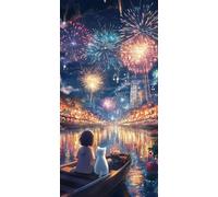 Feu d'artifice pour bateau Diamond Painting Adulte Grande Format Taille, Broderie Diamond-Painting Grande Taille Canevas Diamant Kit Complet Point De Croix, Salon Chambre Décoration 30x60cm lgl5-131