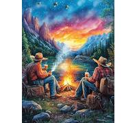 Feu de Camp dans la Montagne au Coucher de Soleil 1000 Pièces Puzzle Collectionneur en Carton Rigide sans Déformation Animal Plante Très Difficile Motif Complexe Décoration Murale Qualit