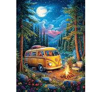 Feu de Camp de Camping-Car dans la forêt au Clair de Lune 1000 Pieces Casse-tête Famille en Carton sans Déformation Haute Qualité Mythes fantastiques Difficulté Moyenne Activité Familial