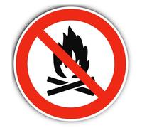 Feu de camp interdit - Panneau d'interdiction - Conforme à la norme DIN EN ISO 7010 / ASR A1.3