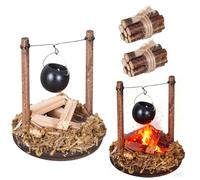 Feu de Camp LED Accessoires Lutin,ZMCVOE 3 en 1 Lutin Farceur Accessoires, Miniature Cheminée en bois, Lutin feu de Camp,Accessoires lutin feu de camp, accessoires crèche pour Déco Fête Festival Cadea