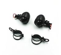 Feu de clignotant pour moto en forme de balle + supports de fourche avant relocalisés CB Cafe Racer Vintage Rétro personnalisé Old School Cruiser Chopper Bobber (Noir/Fumée)
