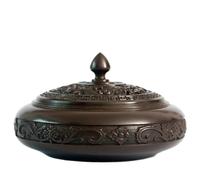 Feu de parfum, Brûleur d'encens en cuivre sculpté à fond plat, antique