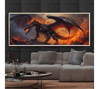 Feu Dragon Diamond Painting Adulte Grand Format 140 X 70cm, Peinture Diamant Adulte XXL, 5D Diamond-Painting DIY Broderie Diamant Kit Complet, Chambre Murale DéCoration De La Maison, Cadeaux-266BD