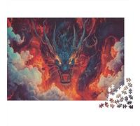 Feu Dragon Mythique Puzzle 1000 Pièces pour Adultes Dragon de Feu Féroce Émergeant de Nuages d'Orage Ardent Défiant Premium Épais Robuste Vibrant Anti-Stress 38x26cm/1000pcs