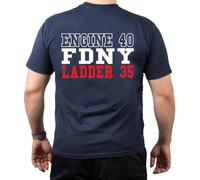 Feuer1 T-Shirt pompiers de New York « Engine 40 Ladder 35 - Manhattan - Upper West Side » (inscription en anglais) XL bleu