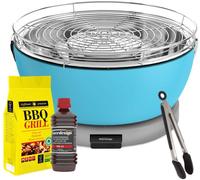Feuerdesign - Vesuvio Grill Bleu-Claire - Kit Avec Combustible D Allumage + Charbon De Bois 3 Kg + Grippers Pour Barbecue