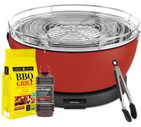 Feuerdesign - Vesuvio Grill Rouge - Kit Avec Combustible D Allumage + Charbon De Bois 3 Kg + Grippers Pour Barbecue
