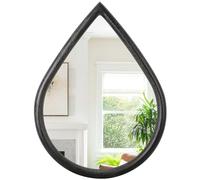 FEUFOAM Grand Miroir à Suspendre avec Cadre en Bois Noir en Forme de Larme - Miroir Mural Rustique décoratif pour Salle de Bain, Salon, vanité, entrée - 50 x 40 cm
