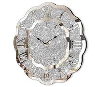 FEUFOAM Horloge murale moderne en cristal argenté écrasé pour chambre à coucher, décoration d'intérieur unique, miroir en verre, horloge à suspendre pour salon, bureau, salle à manger