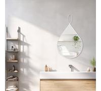 FEUFOAM Miroir à suspendre avec cadre en métal en forme de goutte pour mur décoratif ovale pour salle de bain, salon, chambre à coucher, entrée, couloir, décoration d'intérieur blanche