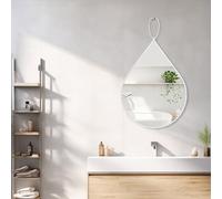 FEUFOAM Miroir blanc avec cadre en métal en forme de goutte - Grand miroir mural irrégulier décoratif pour chambre à coucher, salon, vanité, entrée, couloir - 50 x 40 cm