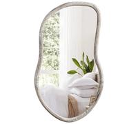 FEUFOAM Miroir Mural Irrégulier Asymétrique Abstrait Mural Bois Blanc Rustique Miroir de Maquillage Décoratif pour Salle de Bain Chambre Salon