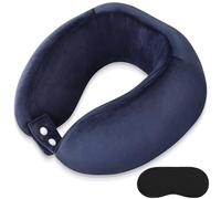 FEUFOAM Oreiller de voyage portable en forme de U en mousse à mémoire de forme pour avion, adulte, train, bus, bureau, maison, bleu foncé