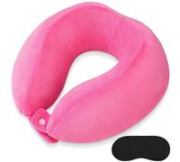 FEUFOAM Oreiller de voyage réglable en mousse à mémoire de forme en forme de U pour avions, bureau, trains, voitures, camping, rose rouge