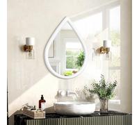 FEUFOAM Petit Miroir Mural Blanc de Salle de Bain Rustique en Forme de Goutte d'eau avec Cadre en Bois, Miroir décoratif Unique pour Chambre à Coucher, entrée, Salon