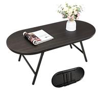 FEUFOAM Petite table basse ovale pliante en bois et métal avec verrouillage de sécurité, table centrale portable pour salon, petits espaces, noir et doré