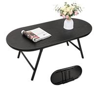 FEUFOAM Petite table basse ovale pliante en bois noire avec pieds en métal, table de sol portable pour salon, petits espaces, appartement, utilisation en extérieur
