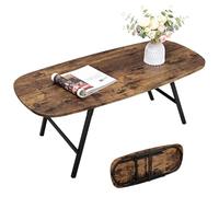 FEUFOAM Petite table basse pliante en bois pour s'asseoir sur le sol, tables basses pliables industrielles marron, tables de canapé centrales rectangulaires pour salon, bureau à domicile