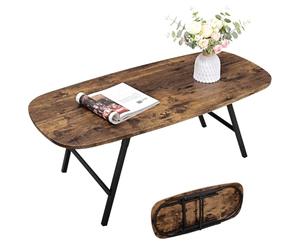 FEUFOAM Petite table basse pliante en bois pour s'asseoir sur le sol, tables basses pliables industrielles marron, tables de canapé centrales rectangulaires pour salon, bureau à domicile