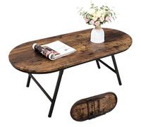 FEUFOAM Petite table basse pliante pour salon, table basse industrielle marron, table basse pliable en bois, table de bureau ovale pour petits espaces, bureau à domicile