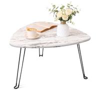 FEUFOAM Petite table basse pliante triangulaire en bois pour petits espaces, tables basses ovales pliables pour canapé, table centrale pour salon, bureau, blanc rustique