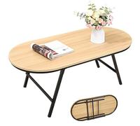 FEUFOAM Table basse pliable ovale en bois naturel sans assemblage, table de sol portable pour s'asseoir sur le sol, tables basses pour petits espaces, salon, utilisation en extérieur