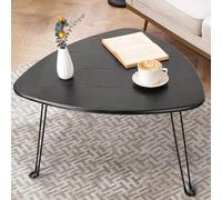 FEUFOAM Table basse pliante noire triangulaire en bois pour s'asseoir sur le sol, petites tables basses ovales du milieu du siècle, table de canapé centrale moderne pour salon, bureau à domicile